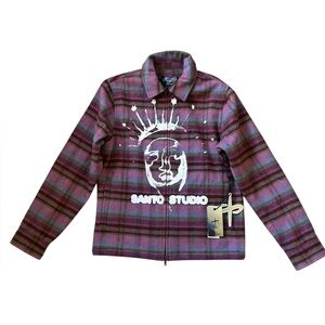 NWT Santo Studio Gut Feelings are Guardian Angels Plaid Zip-Up Jacket Medium